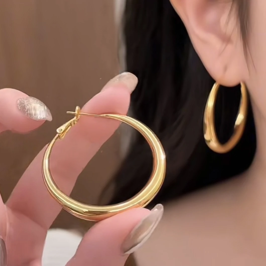 铜合金耳饰 欧美个性光面素圈圈金色银色几何形耳环轻奢时尚耳圈