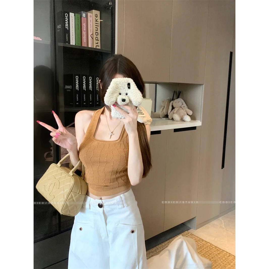 法式高级感工字背心吊带女内搭夏季收腰露脐外穿辣妹短款无袖上衣