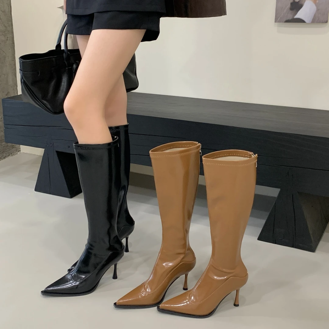 气质细跟不过膝长靴女2025年秋季新款复古高筒靴百搭显瘦尖头靴子