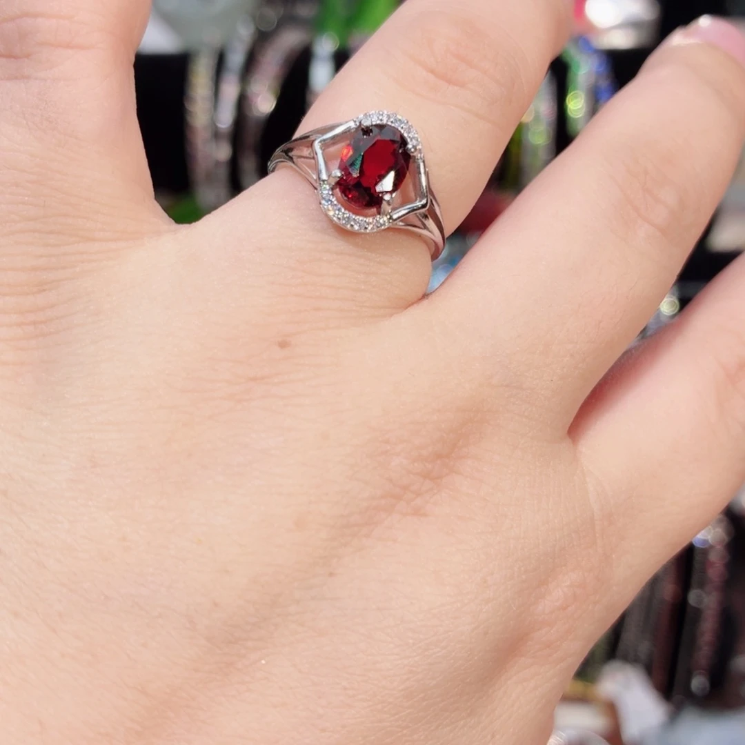 石榴石戒指银S925镶嵌