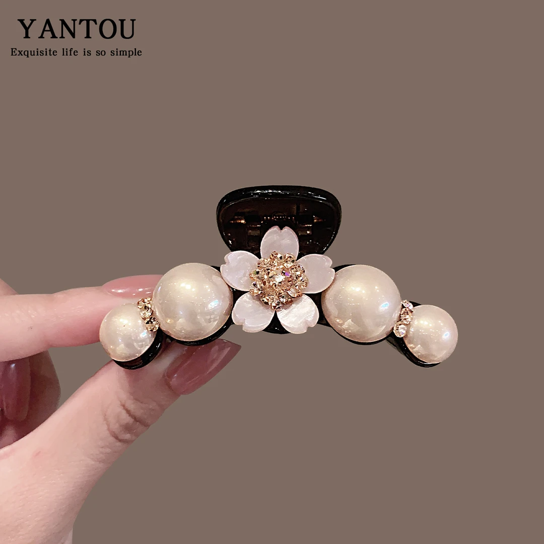 秋冬新款花朵珍珠小抓夹气质超仙前额刘海夹女时尚百搭半扎发夹