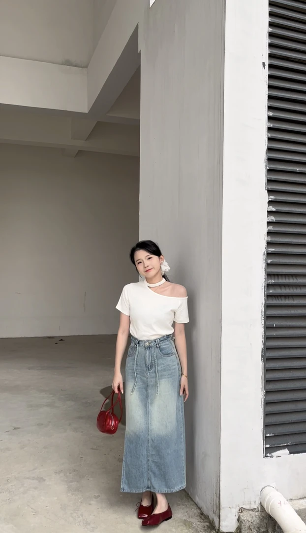 清仓年夏季薄款韩版复古抽绳侧开叉高腰牛仔半身裙显瘦遮胯中长裙