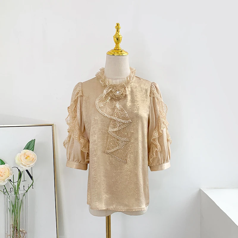 【现货福利】时尚高端轻奢蕾丝衬衫设计感洋气上衣OHSHH03162