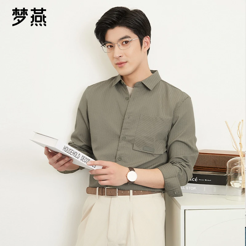 梦燕春秋男士休闲衬衣潮流百搭翻领上衣长袖商务衬衫XB05B5017D