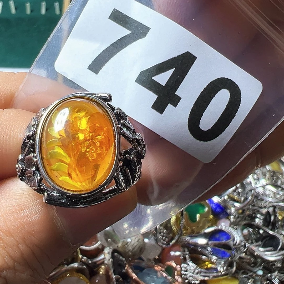 琥珀戒指未镶嵌琥珀戒指活口可调节
