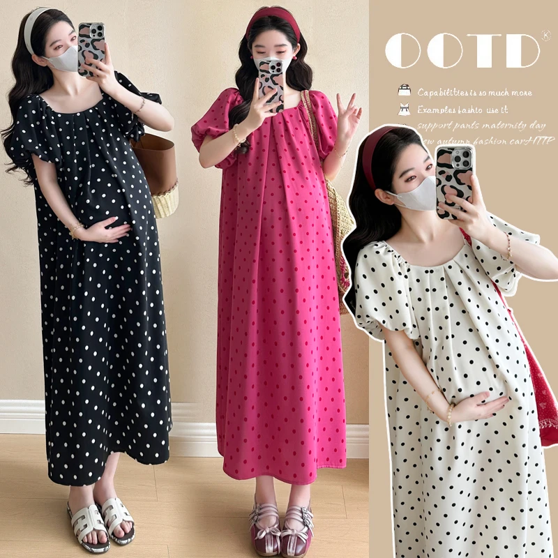 糖尤尤2025夏季新款波点孕妇版型气质高级感复古孕妇中长连衣裙