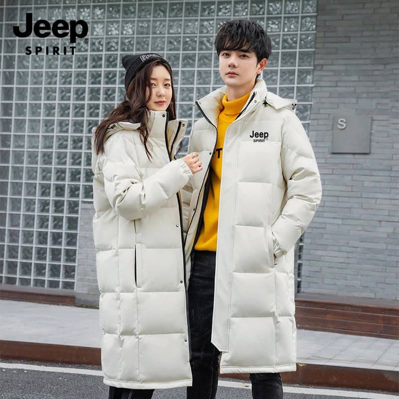 JEEP SPIRIT吉普冬季新款羽绒服长款过膝外套男女纯色休闲百搭款