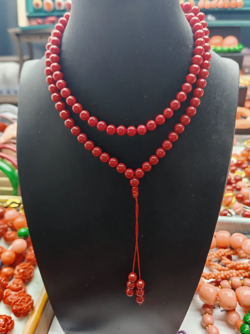 非金属树脂手链 108卡6牛血红佛珠款