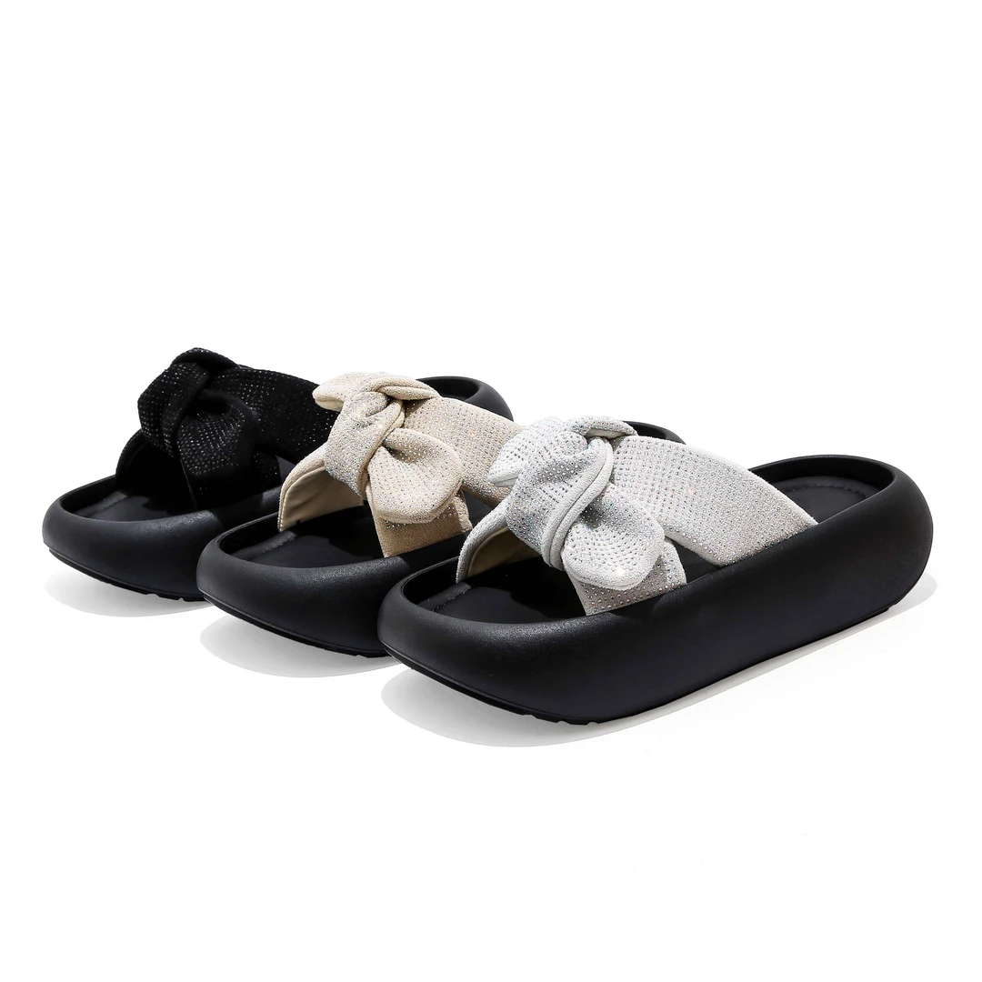 【退货补运费】欧若风水钻外穿休闲字鞋蝴蝶结厚底沙滩拖鞋女6025