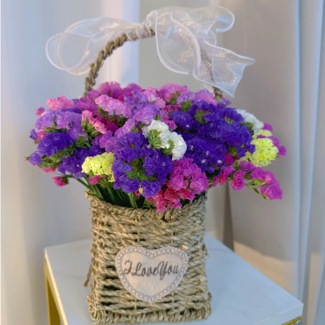 【七夕礼送花篮】勿忘我真花拍照送人礼物鲜花高档客厅摆件