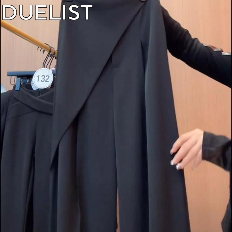 DUELIST时尚高腰通勤不规则阔腿长裤新款小众设计洋气垂感西裤子