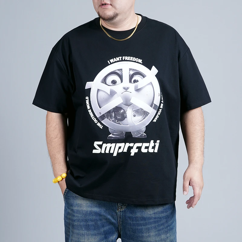 LIUGEJIA/六个加潮牌大码男士落肩款字母印花250g重磅T恤 T168546