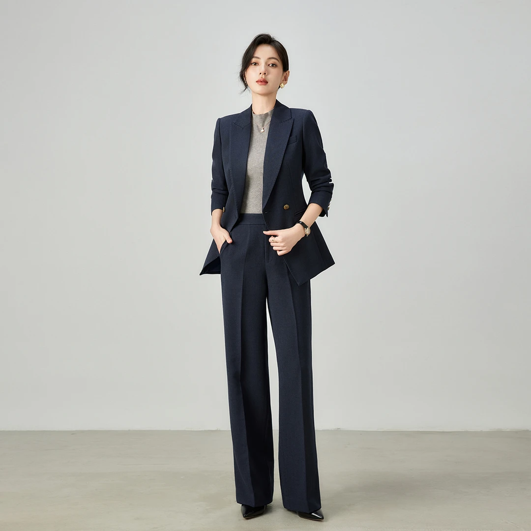 冬季厚款藏青色毛呢职业西装套装女正装气质商务高级感西服外套