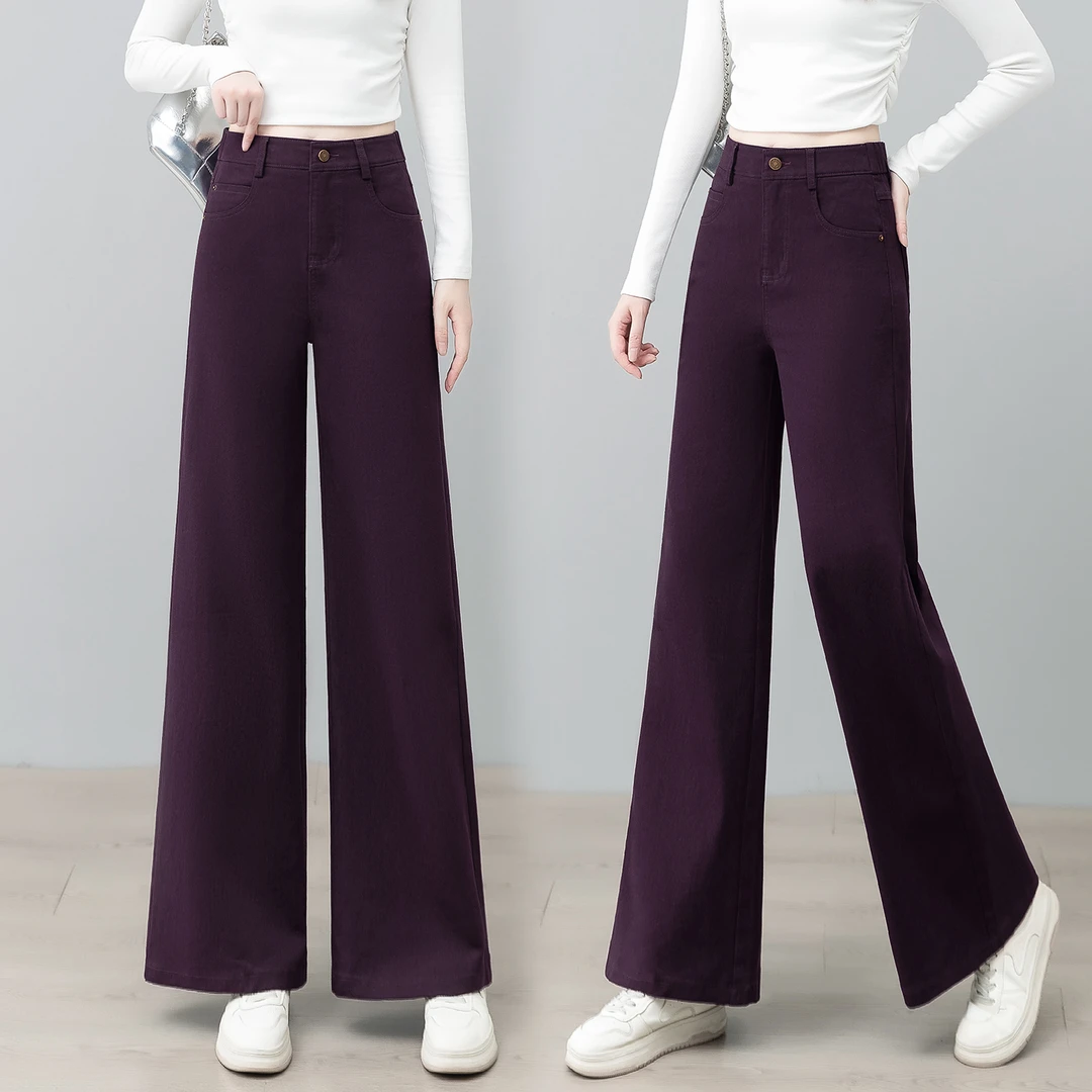 弹力莱赛尔天丝窄版直筒微喇叭牛仔裤女宽松秋冬新款显瘦阔腿休闲