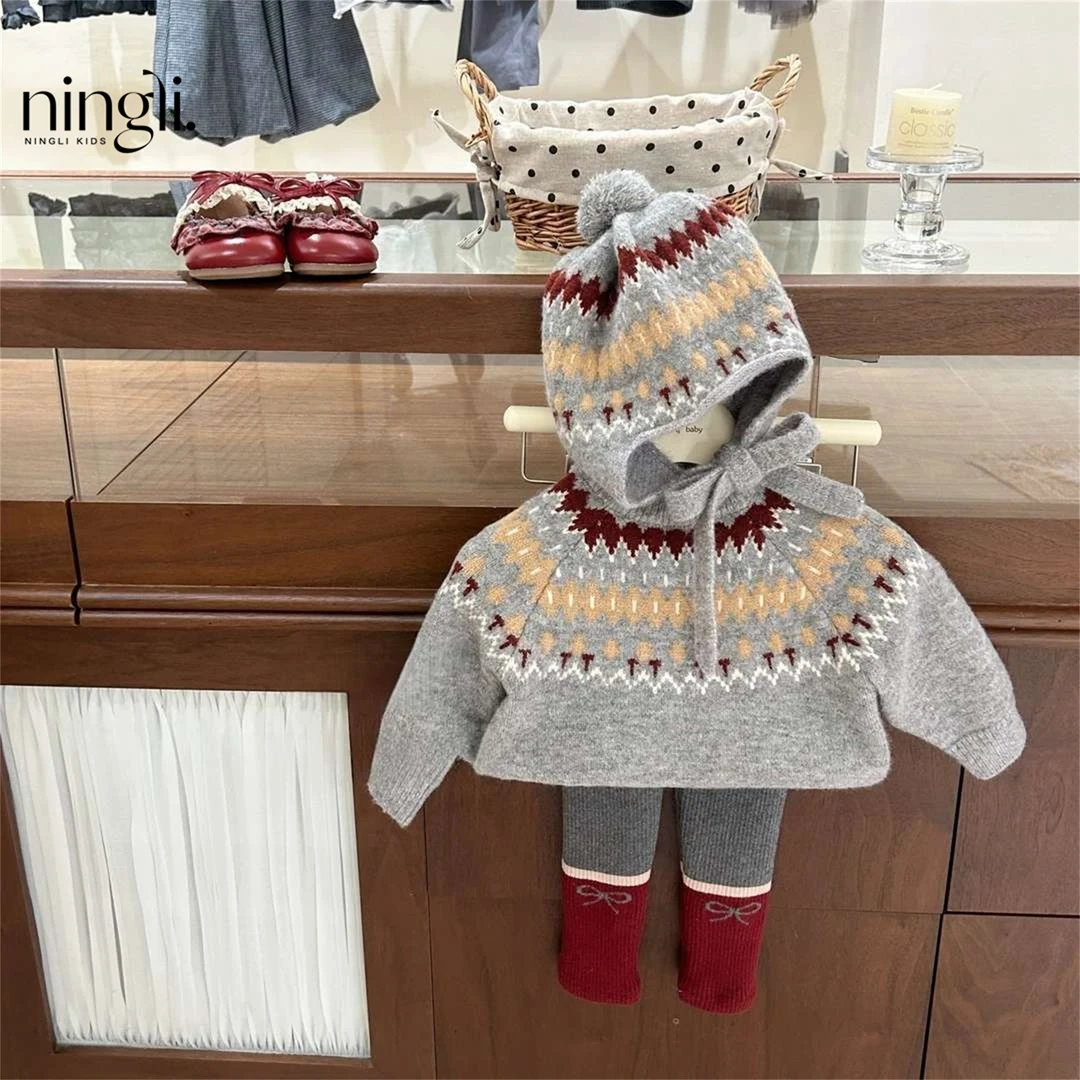 B类【柠里】费尔岛穿搭提花毛衣女童套装秋冬儿童冬装复古针织上