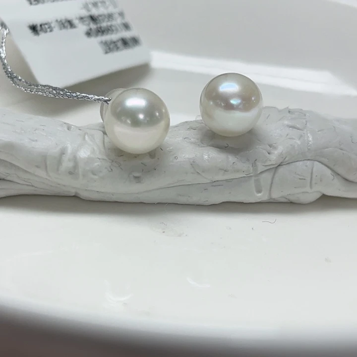 海水珍珠耳饰银S925镶嵌AK 7-8mm 100号