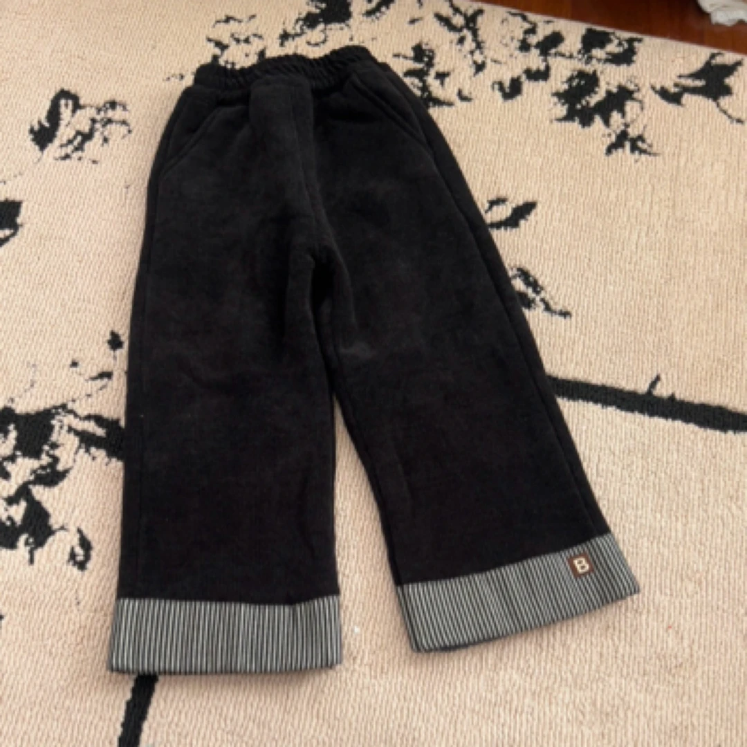 【编号P976】K268-01-儿童条纹边拼接加厚阔腿裤黑色-BLL