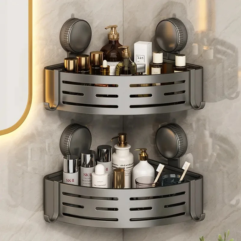 加高吸盘卫生间三角置物架壁挂式浴室收纳架挂墙架洗漱洗护浴室架