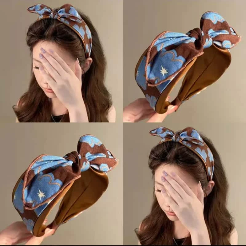 秘境仙踪~蓝咖撞色印花兔耳发箍女2025款高颅顶头箍日常洋气旅行