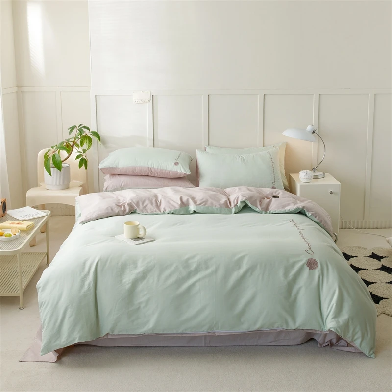 【紫罗兰】全棉四件套纯棉单被套宿舍三件套简约风床上用品床笠款