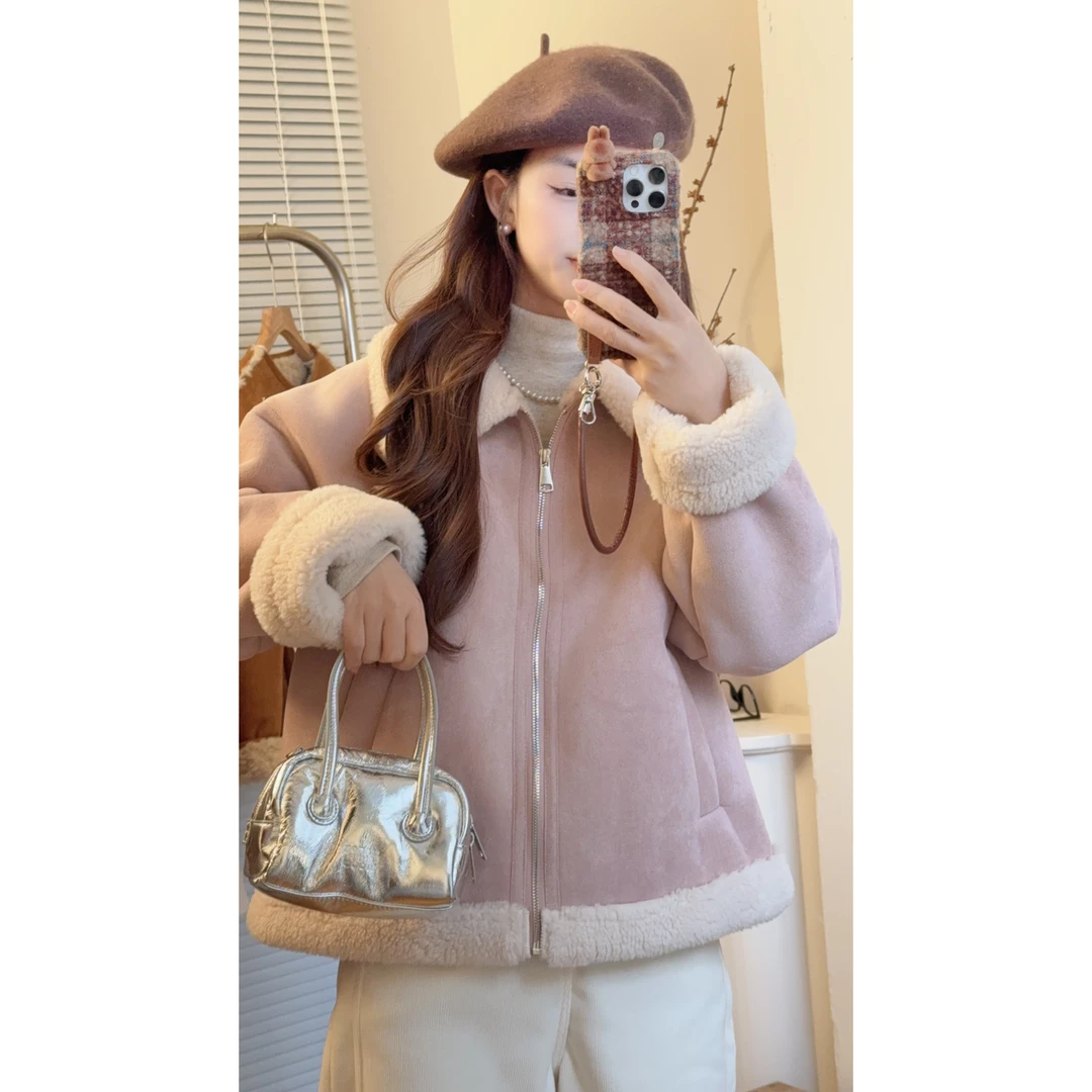 秋冬季加厚机车服2024保暖韩版毛毛外套百搭时尚短款
