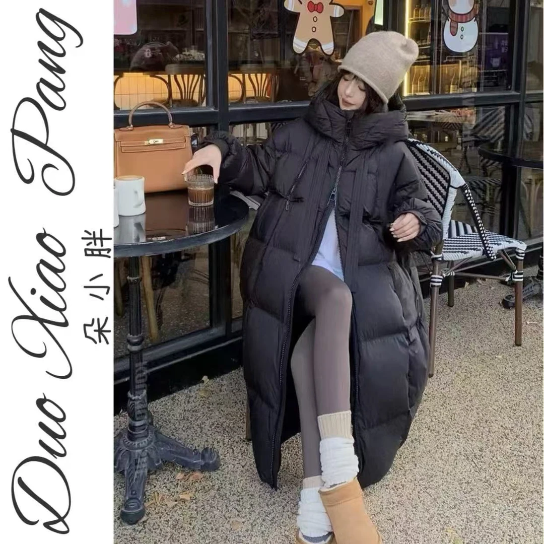 【胖小朵专属】韩版加厚白鸭绒大被子羽绒服女长款宽松百搭简约连帽