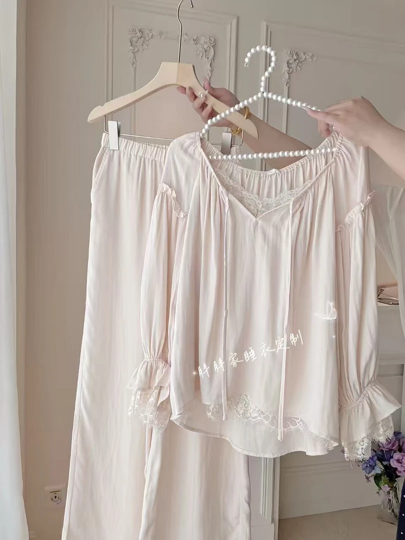 睡衣女款爆款2025春秋季纯棉宽松纯欲显白简约风长袖家居服可外穿