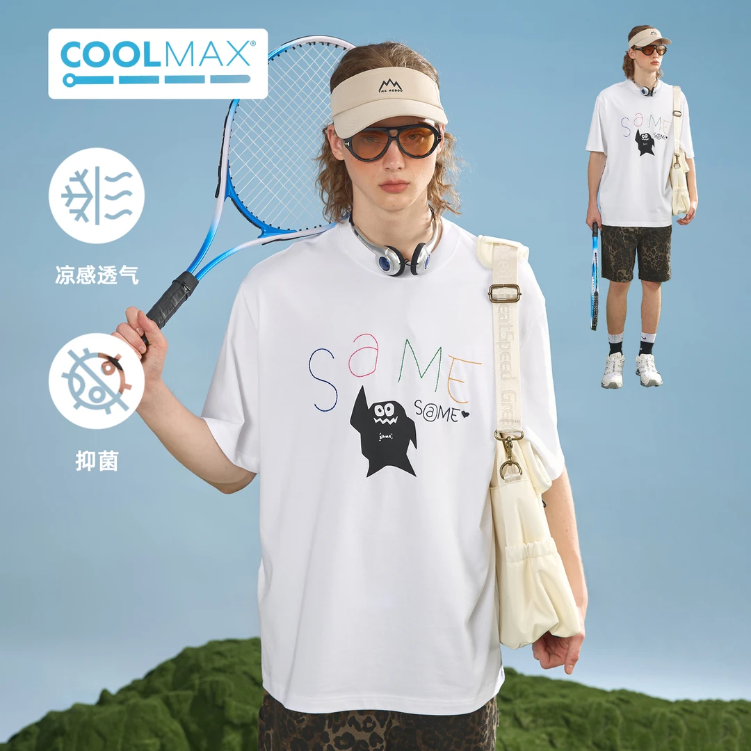 MYSAMESAME 芝麻线迹刺绣复古简约个性短袖TEE凉感抗菌款T恤T193