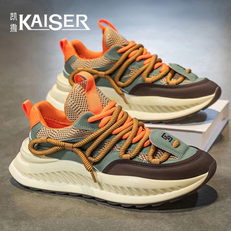 KAISER/凯撒·男鞋冬季时尚百搭休闲网面鞋男士厚底运动跑步阿甘鞋