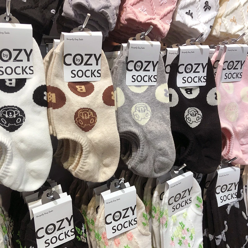 COZY春夏新款韩国袜子可爱字母饼干熊卡通隐形袜日系硅胶浅口防滑