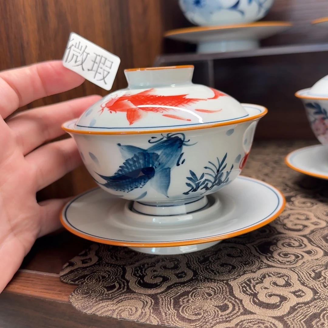 釉下手绘茶具微瑕