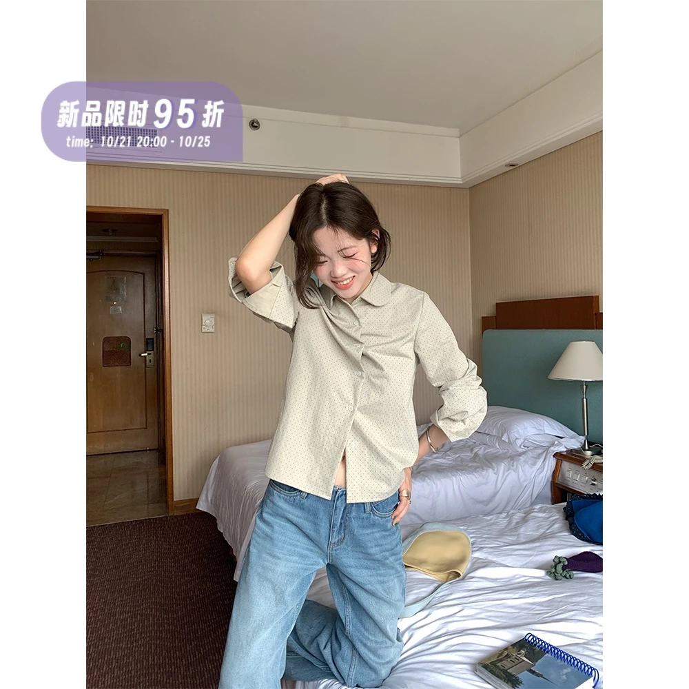 xxdeli香香的梨 文艺复古百搭衬衣小波点娃娃领长袖衬衫XL1902