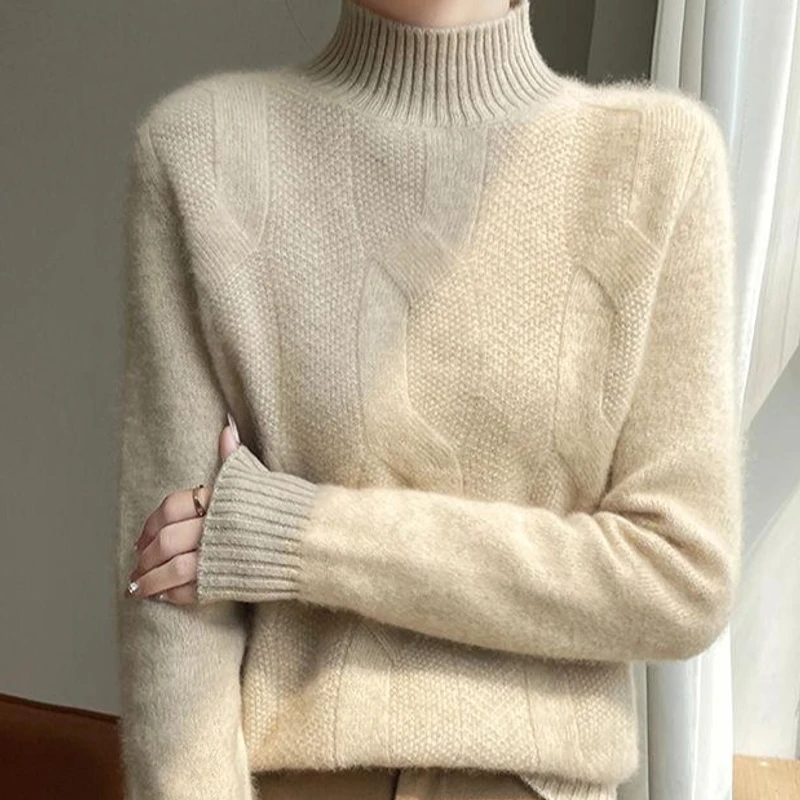 正品100%羊毛衫新款加厚高端秋冬时尚显瘦宽松圆领套头打底衫气质