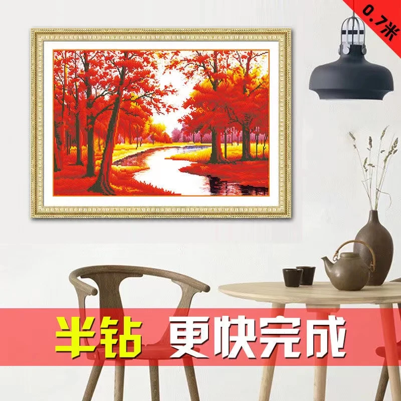 蒂彩DC鸿运当头钻石画半钻新款半贴非满钻餐厅客厅钻石绣2025枫叶