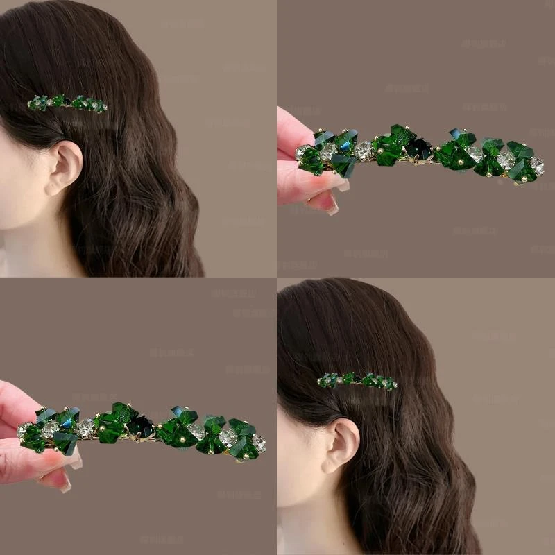 轻松get女神范~甜美边夹手工钻横夹发夹一字夹弹簧夹百搭水晶头饰