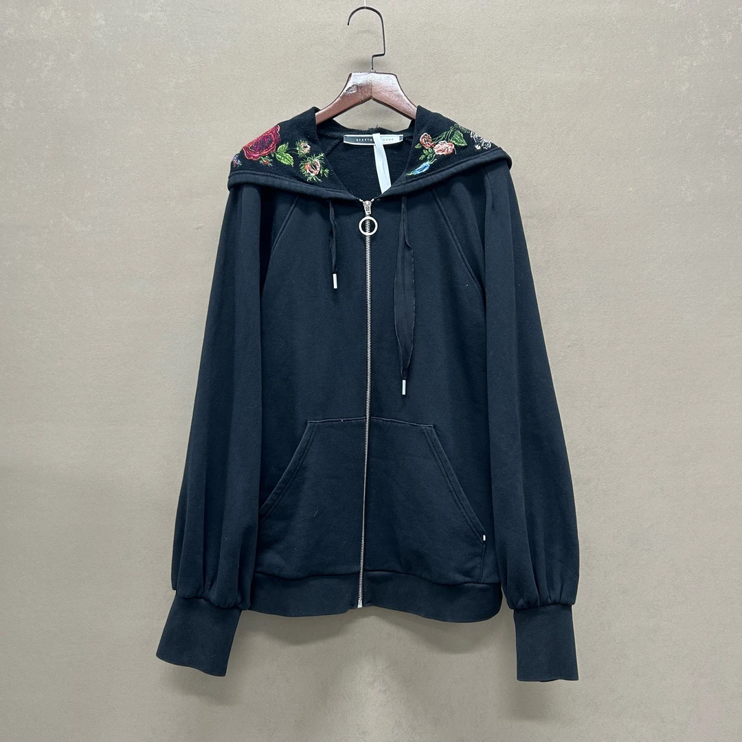 99新 maje （pm）Maxmara复线 sportmax 刺绣花卉连帽卫衣