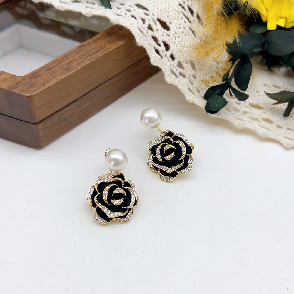 铜合金仿珍珠耳饰 银针 03039 好啊商店 前后款山茶花耳钉