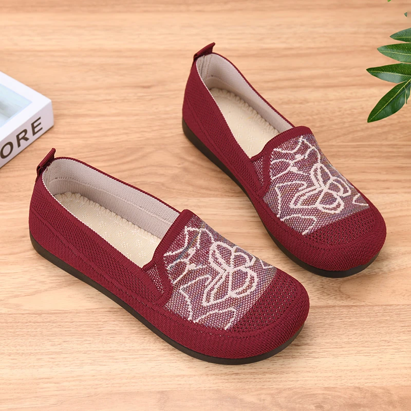 夏季新款透气飞织网鞋女舒适软底妈妈鞋平底老北京布鞋镂空网面鞋