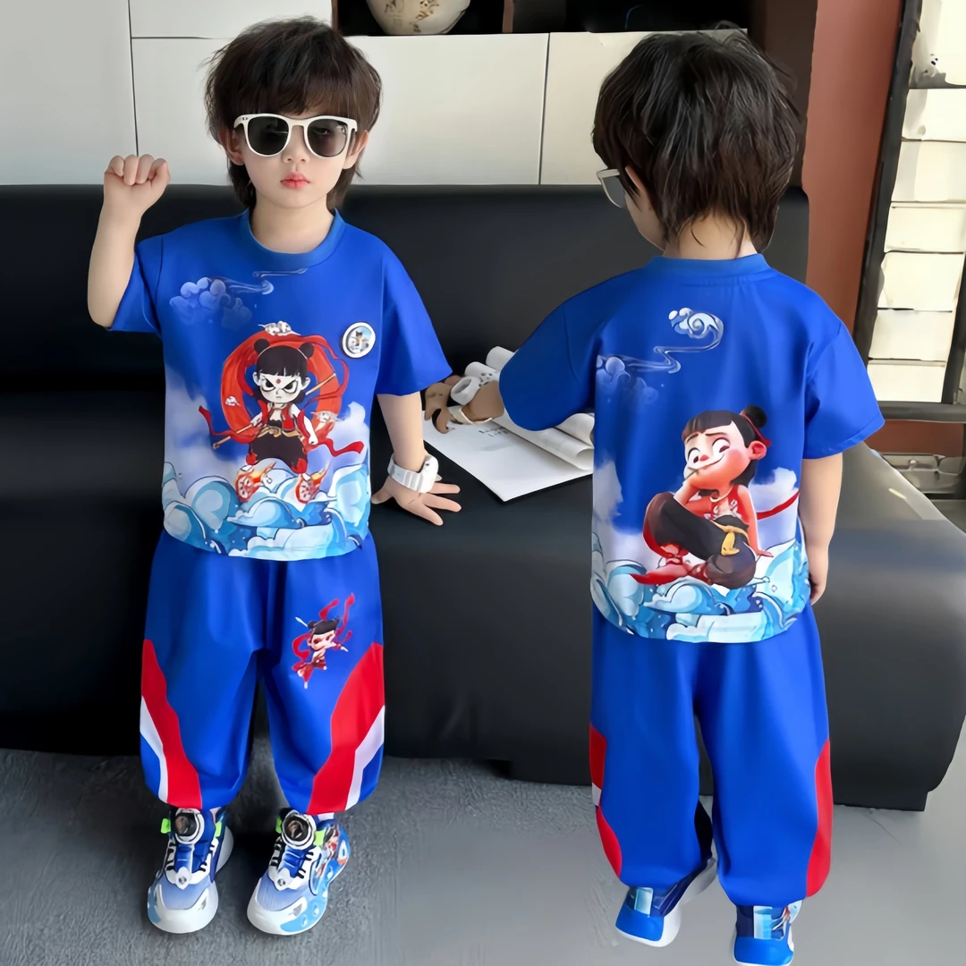 2025新款哪吒衣服男童宝宝套装儿童夏季短袖薄款速干帅气男孩夏装