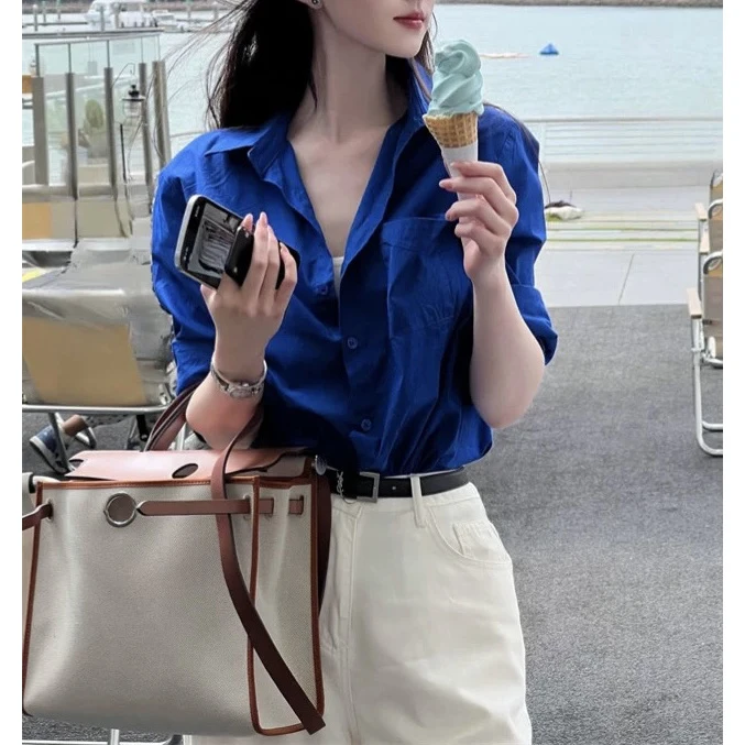 气质长袖衬衫女春秋新款设计感时髦显白上衣 6116