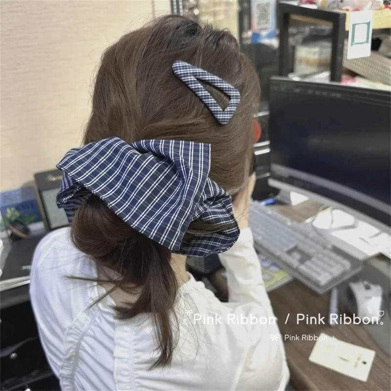 韩系蓝格子布艺方巾大肠发圈2025新款百搭丸子头马尾发绳发饰头饰