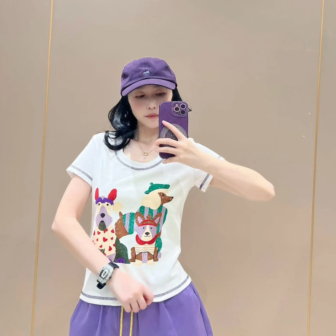 新款修身小版型U领短袖507171显瘦洋气时尚百搭休闲体恤半袖