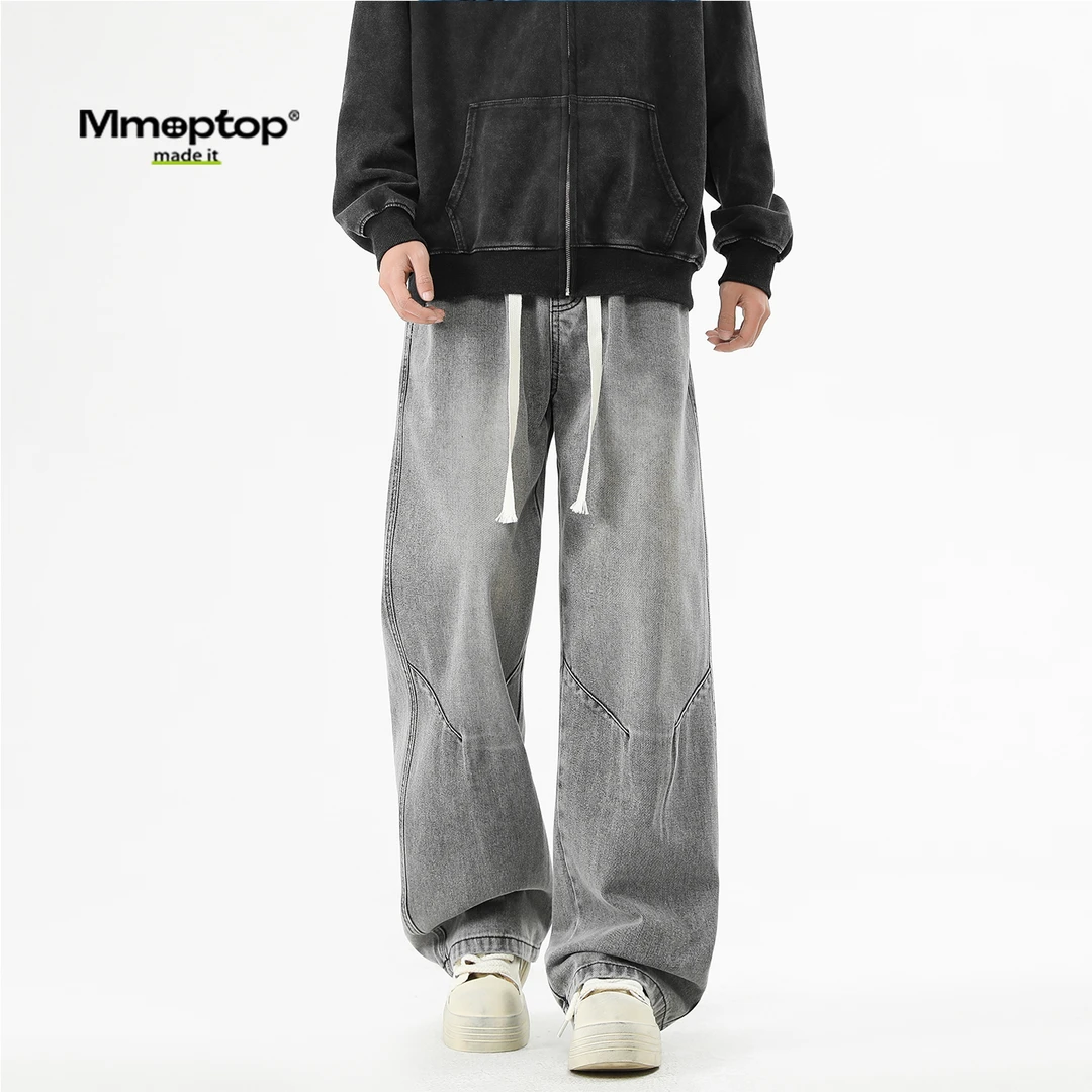 Mmoptop美式复古水洗阔腿牛仔裤男秋冬季宽松休闲百搭高街直筒裤