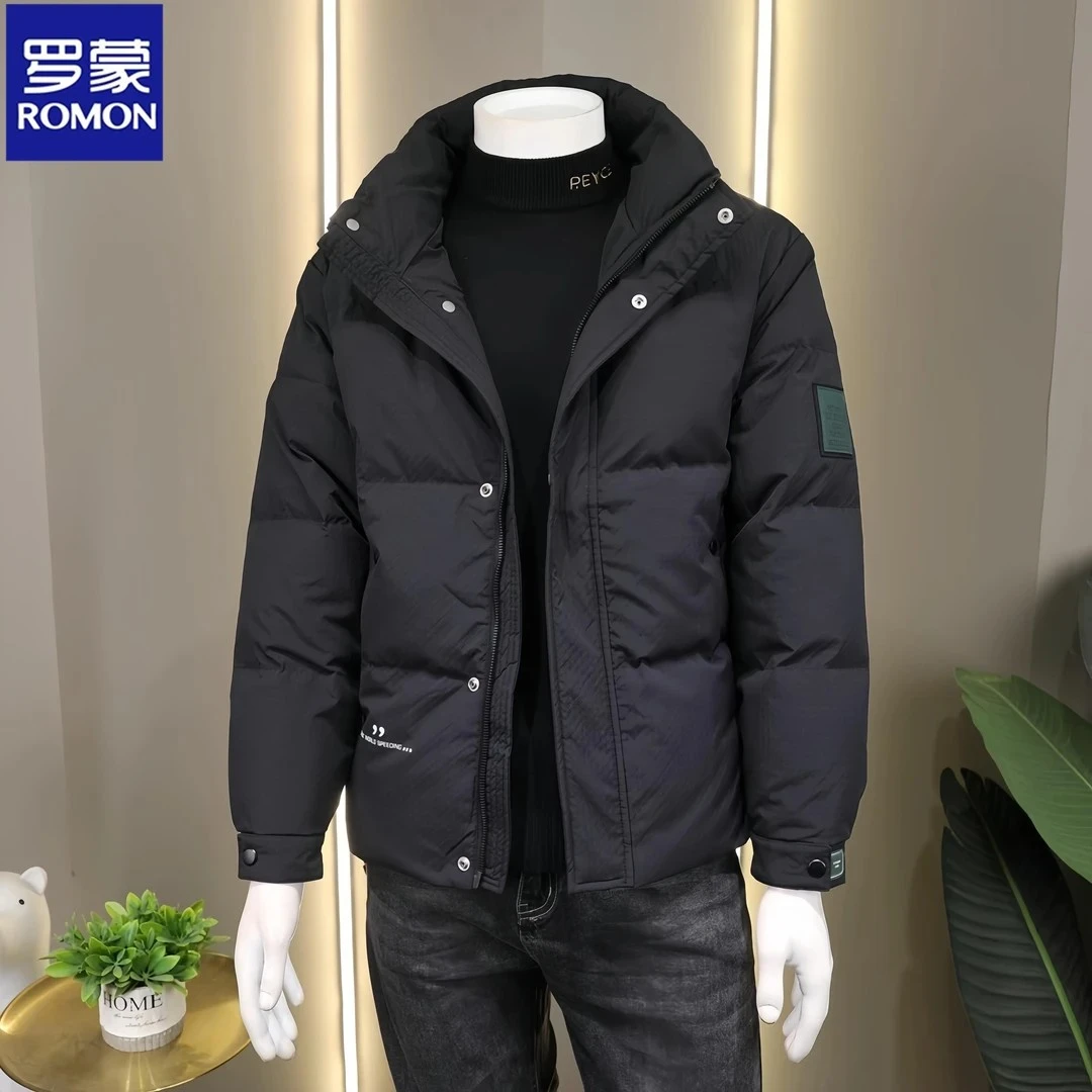 罗蒙羽绒服男士高端冬季新款休闲夹克立领百搭保暖加厚商务外套潮