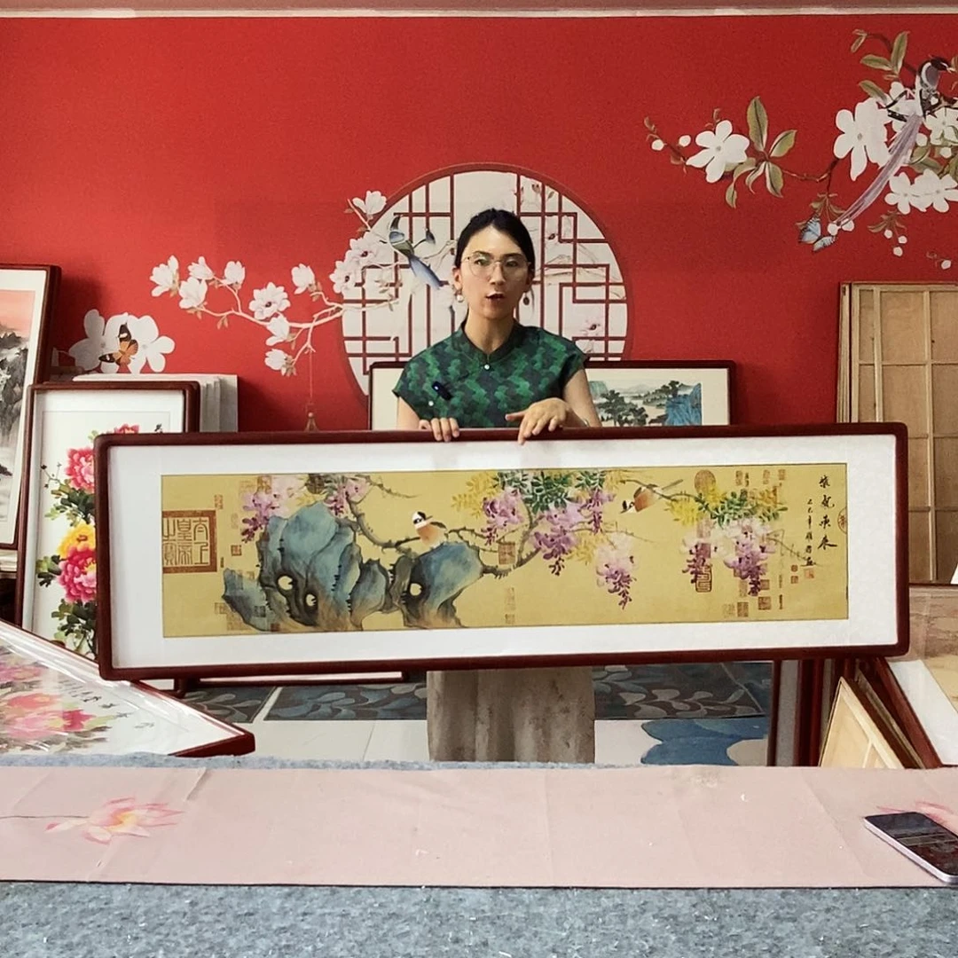 国画手写手绘带框包邮47✖️162国画作品