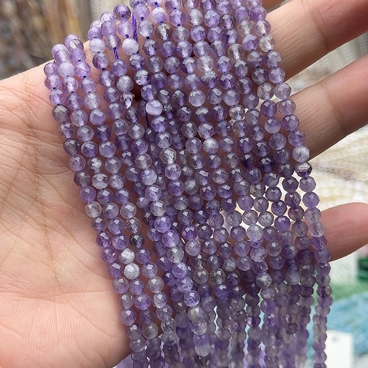 未镶嵌玛瑙/玉髓珠宝半成品一条4mm左右薰衣草紫晶刻面