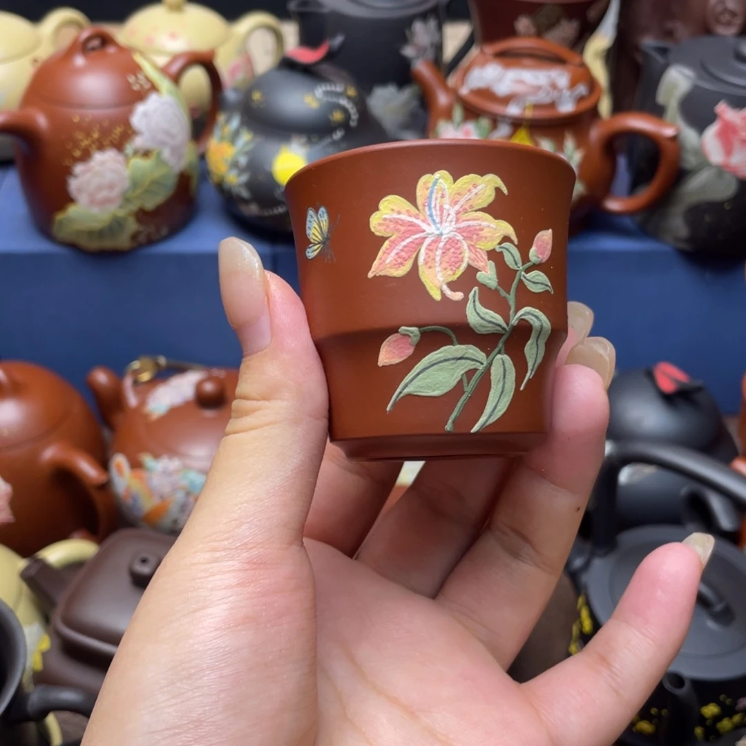 紫泥茶杯紫砂主人杯60cc