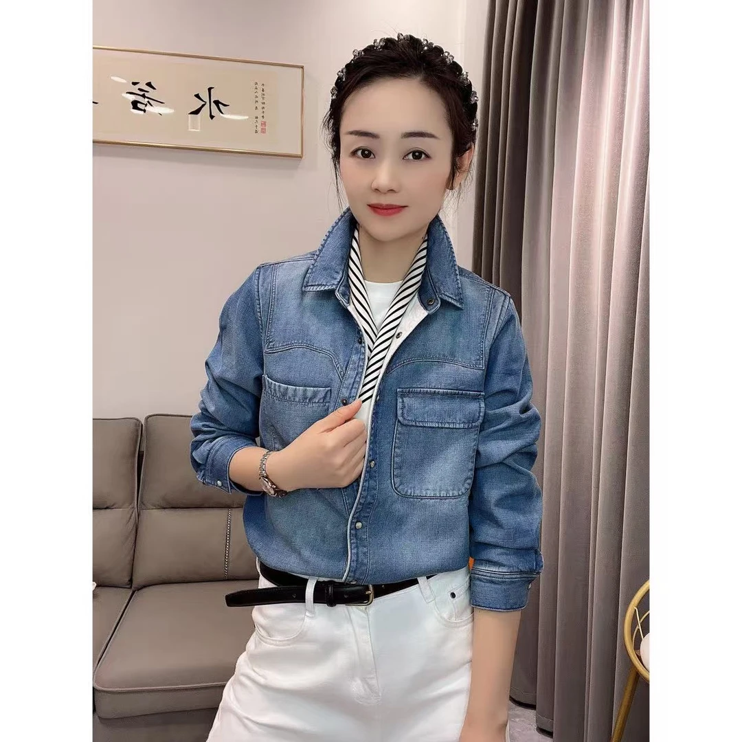 2025冬季新款加绒加厚保暖衬衫女休闲天丝长袖高端水洗牛仔衬衣