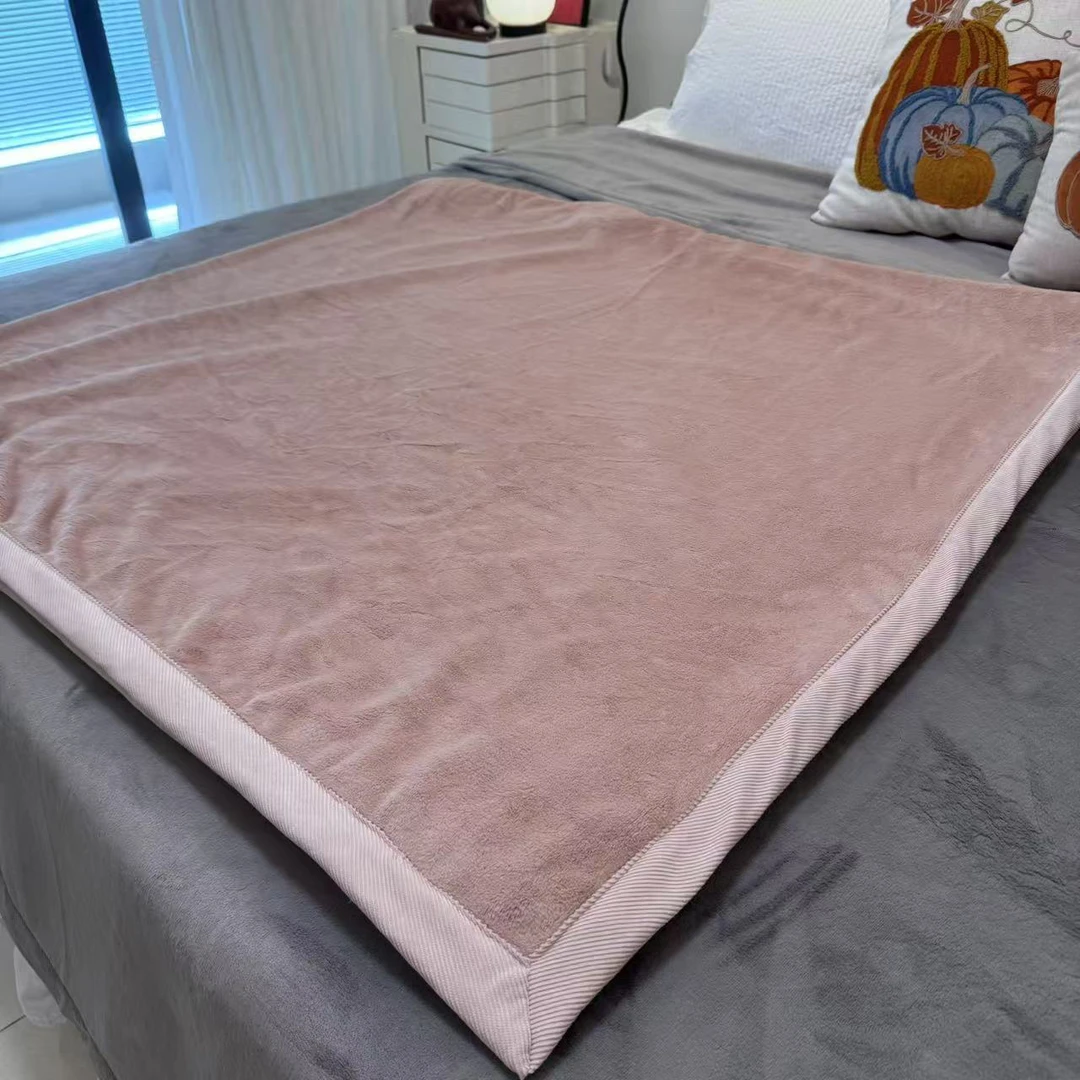 【灰色+粉色】INS风纯色印花保暖毛毯绒毯盖毯纯色被套浴巾牛奶