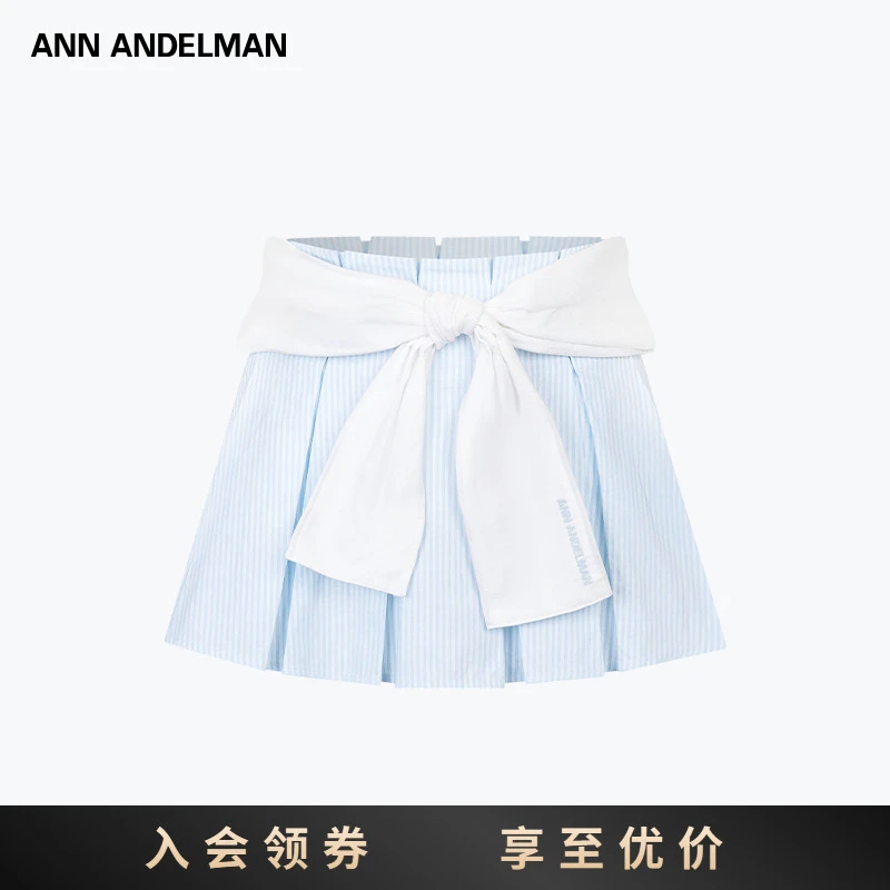 【商场同款】ANN ANDELMAN 2025夏季新款蓝色百褶裙造型蝴蝶结半裙
